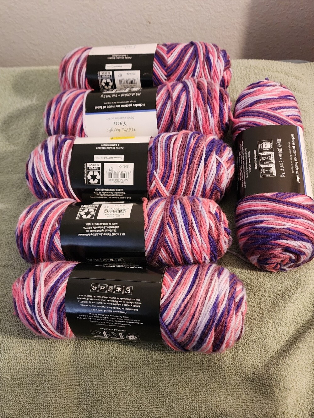Variegated Pink Purple White Yarn Skeins - 6 Pack